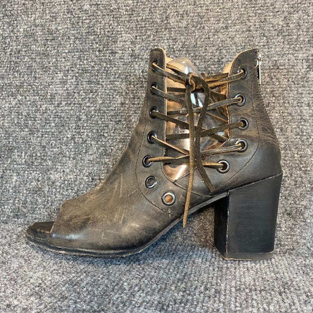 Baske California Brown Leather Fury Open Toe Booties Heels Shoes Womens 8.5